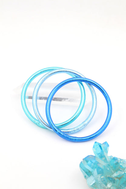 Blue Set Thai Buddhist Temple Bracelets, Mantra Bangle, Thick, Sizes Available