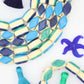 Sand & Sea Bone Beads: Blue, Green, Cream Layered Laminated Spacers, 9x16mm