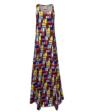 Vibrant Geometric Print Maxi Dress