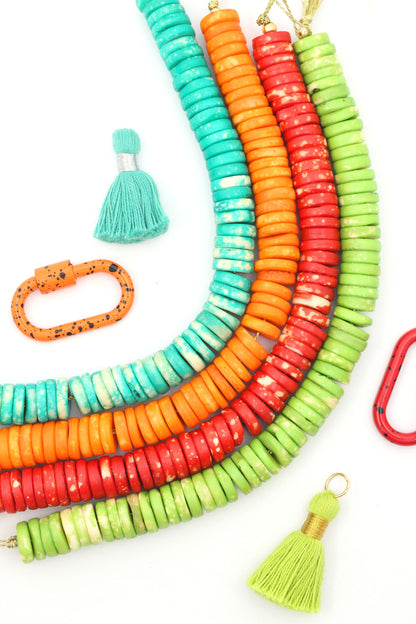 Speckled Bright Bone Beads, Spacer Beads, 12x2.5mm, 65 beads