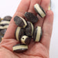 Bone Beads: Brown & Cream Layered Laminated Spacers, 11x21mm, 8 beads