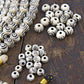 Cream & Black Bullseye Carved Melon Bone Beads, 8mm, 12mm