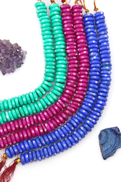 Donut Rondelle Bone Beads: Bullseye Hand Carved Pattern, 12x4mm