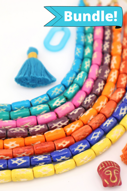 Bead Bundle: Assorted Colors Handmade Barrel Bone Beads, 7x12mm, 8 Strands, 128 Beads