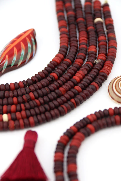 6x3mm Burgundy, Red Bone Heishi Spacer Beads, 80+ beads