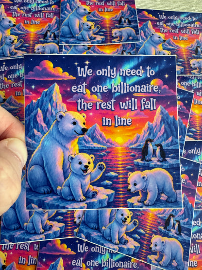 Bespattered Facade "We Only Need to Eat One" Whimsical Polar Bears Rainbow Sticker