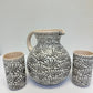 Mexican hand made pottery agua fresca jar and cup set, juego de jarra y vasos.