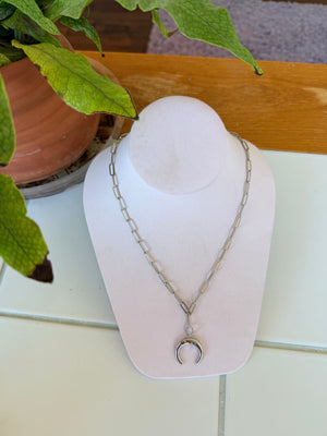 Rainbow Gem Crescent Charm Necklace