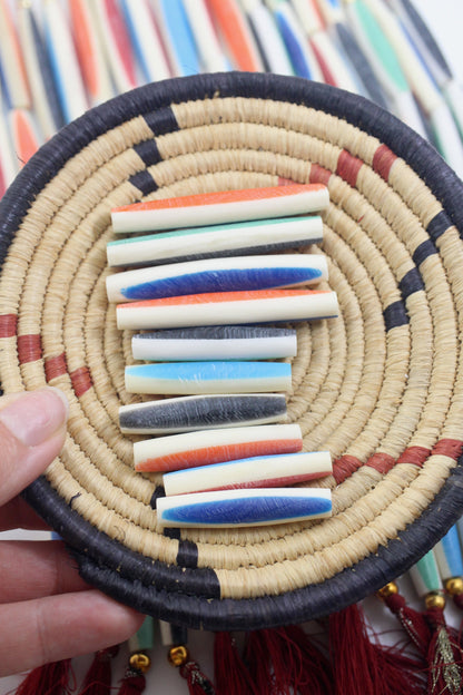 Hairpipe Bone Beads: Multicolor Candy Stripe Tube Spacers