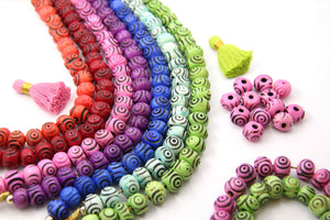 Hand Carved Target Bone Beads, 11x9mm, Rondelle Spacers, 24 beads
