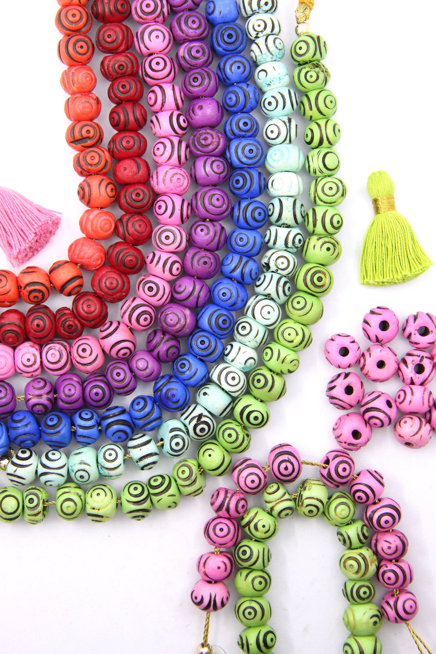 Hand Carved Target Bone Beads, 11x9mm, Rondelle Spacers, 24 beads