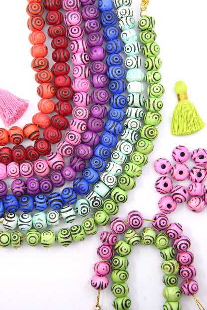 Hand Carved Target Bone Beads, 11x9mm, Rondelle Spacers, 24 beads