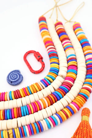 Bead Bundle: Tropical Heishi, Colorful Disc Beads, 10-11mm, 5 Strands, 360+ Beads