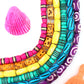 Bead Bundle: 7mm Assorted Tube Handmade Bone Beads, Bright Rainbow, 6 Strands