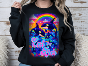 Bespattered Facade Whimsical "Eat the Rich" Orcas Unisex Heavy Blend™ Crewneck Sweatshirt