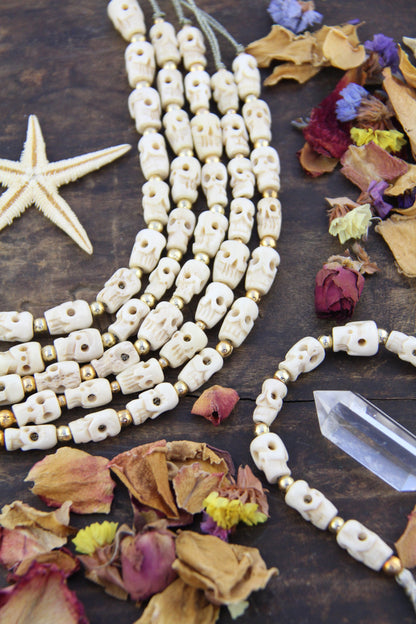 Hand-Carved Skull Bone Beads: 9x15mm, Natural Cream Sugar Skulls, 10 pcs.