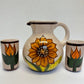 Mexican hand made pottery agua fresca jar and cup set, juego de jarra y vasos.