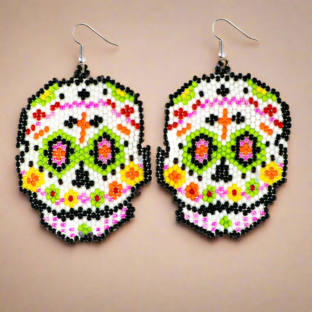Sugar Skull Seed Bead Earrings - Guatemala
