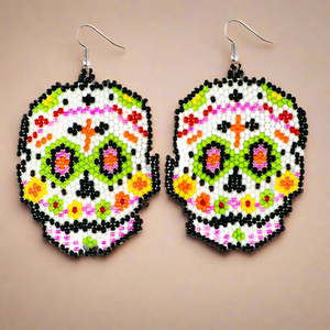 Sugar Skull Seed Bead Earrings - Guatemala