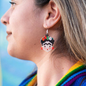 Frida Kahlo Seed Bead Earrings - Guatemala
