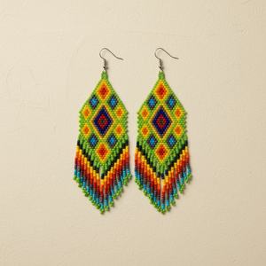 Flor Geometric Seed Bead Boho Fringe Earrings - Guatemala