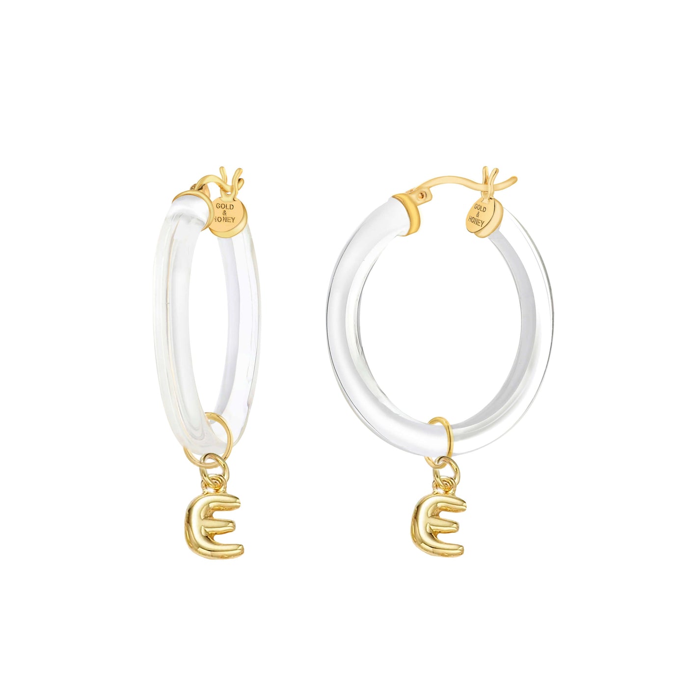 Bubble Letter Charm Lucite Hoop Earrings
