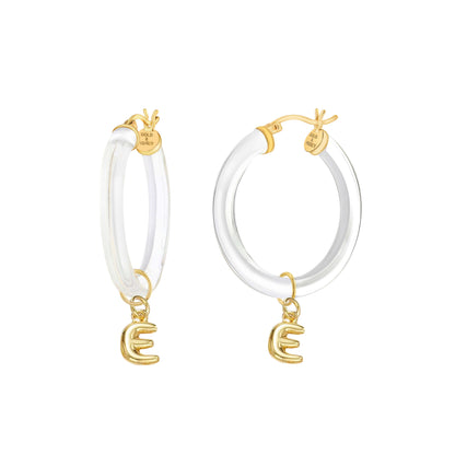 Bubble Letter Charm Lucite Hoop Earrings