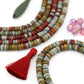 7x3mm Burgundy, Faded Denim Blue, Green, Heishi Spacer Beads, 75+ beads