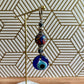 Evil Eye Nazar Boncuk Mal De Ojo Keychain with Hand Painted Ceramic Ball - Blue Floral Tulip
