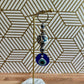 Evil Eye Nazar Boncuk Mal De Ojo Keychain with Hand Painted Ceramic Ball - White and Blue Floral Tulip