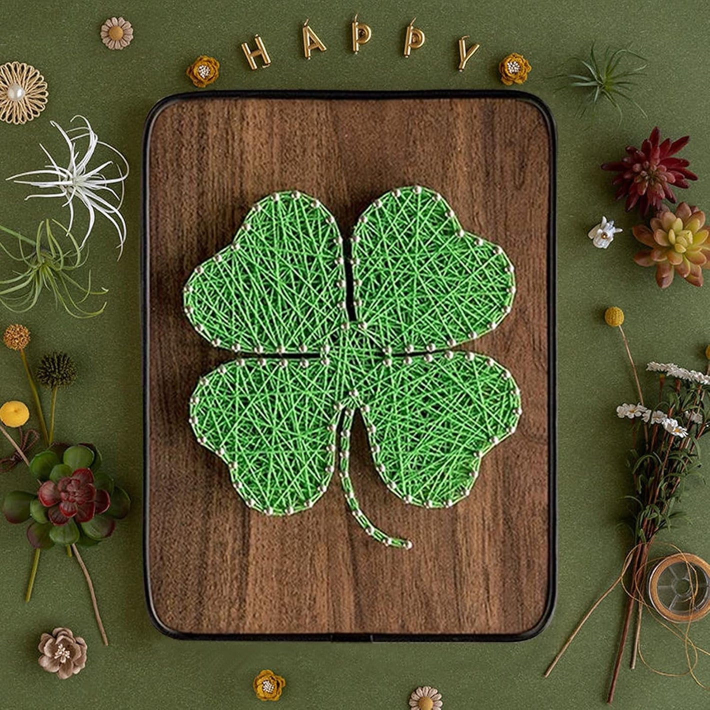 String Art DIY Kit - Four Leaf Clover. Wizardi Craft Kit F07-M12-3-DH5015