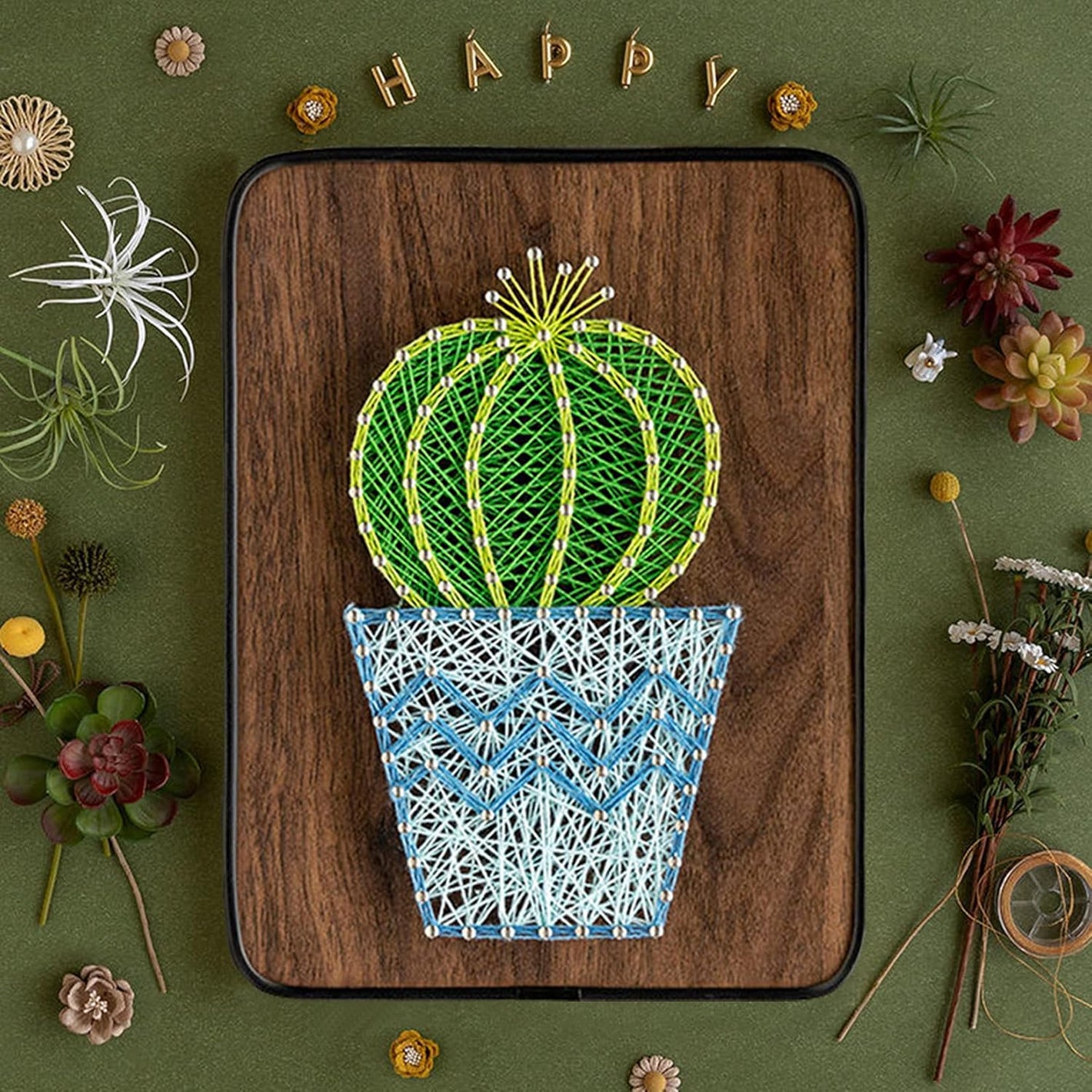 String Art DIY Kit - Potted Cactus. Wizardi Craft Kit F07-M12-3-DH9010