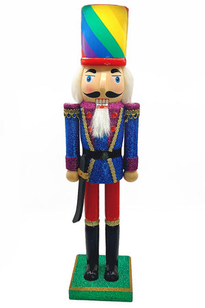 Wooden Rainbow Soldier Nutcracker Wizardi F07M6-10 green stand
