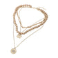 Round Evil Eye Square Pendant Wooden Beaded Multi Layered Necklace
