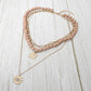 Round Evil Eye Square Pendant Wooden Beaded Multi Layered Necklace