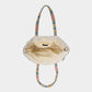 Evil Eye Seed Beaded Pointed Fringe Trim Ethnic Jute Tote Bag