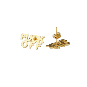 FUCK OFF Text Goldtone Stud Earrings