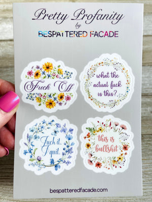 Bespattered Facade Pretty Profanity Floral Watercolor Flowers Sticker Sheet