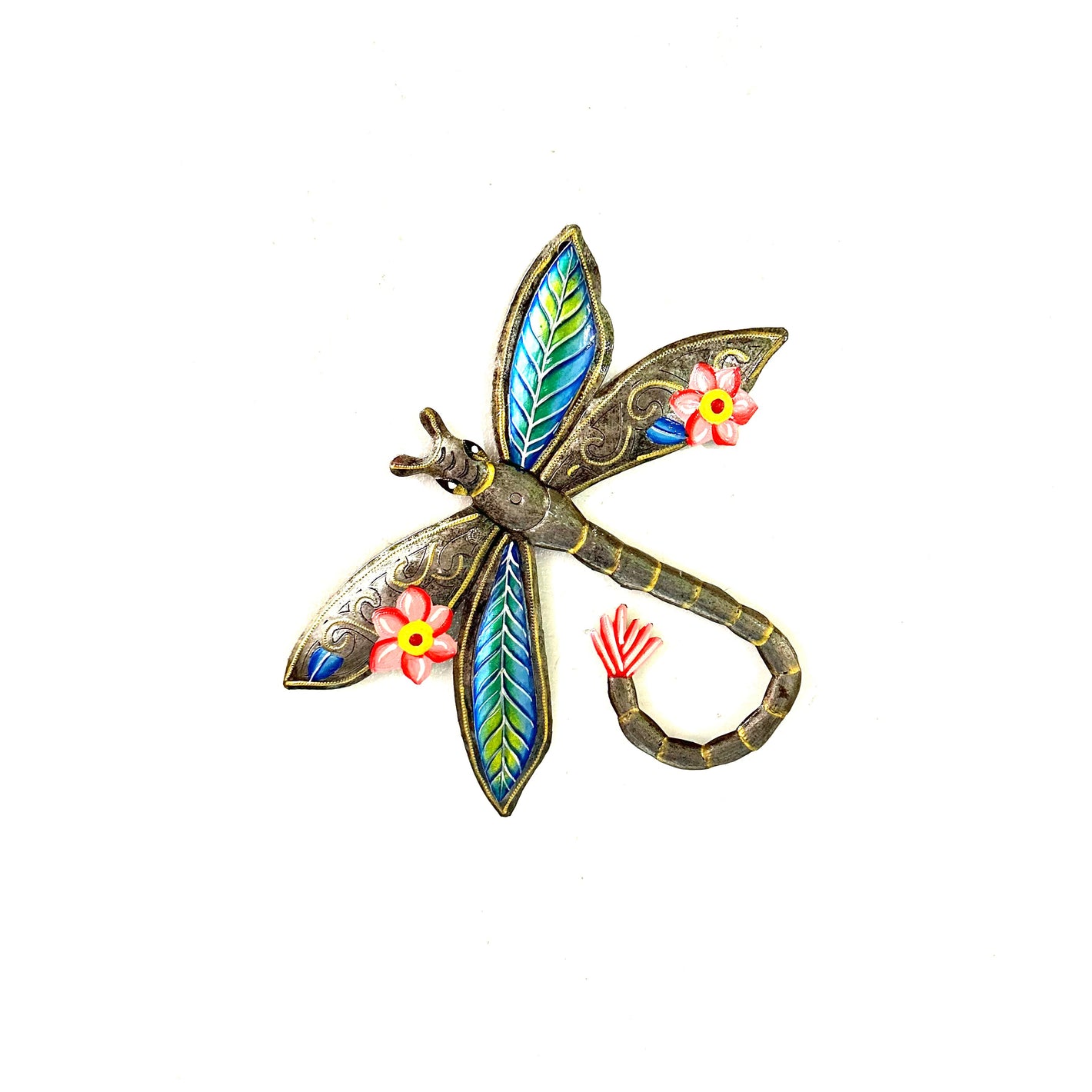 Dragonfly with Red Flowers