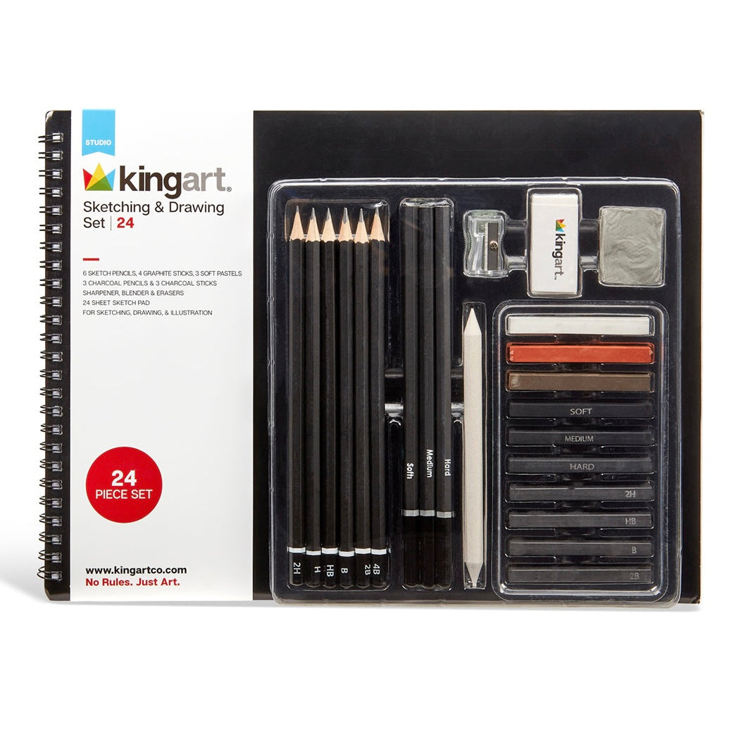 Sketching & Drawing Combo, Hardcover Book & 26 pc Pencil Set