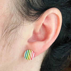 Rainbow Stripes Stud Earrings - Full 3 Earring Set