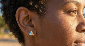 Petite LGBTQ+ Pride Rainbow Stud Earrings – For Every Identity | 1/4” Enamel Alloy Earrings | Heart or Triangle Styles