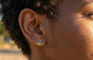 Petite LGBTQ+ Pride Rainbow Stud Earrings – For Every Identity | 1/4” Enamel Alloy Earrings | Heart or Triangle Styles