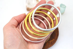 Thai Buddhist Temple Bracelets, Gold, Silver Mantra Bangle, Kumlai Sizes Available
