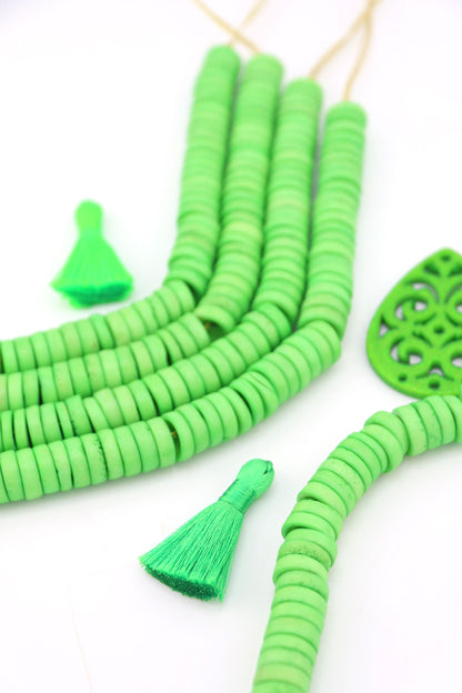 12mm Lime Green Disc Heishi Beads: 59 Spacers beads