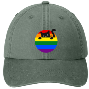 Garment washed Dad Hat - Rainbow Cat Design