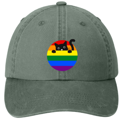 Garment washed Dad Hat - Rainbow Cat Design