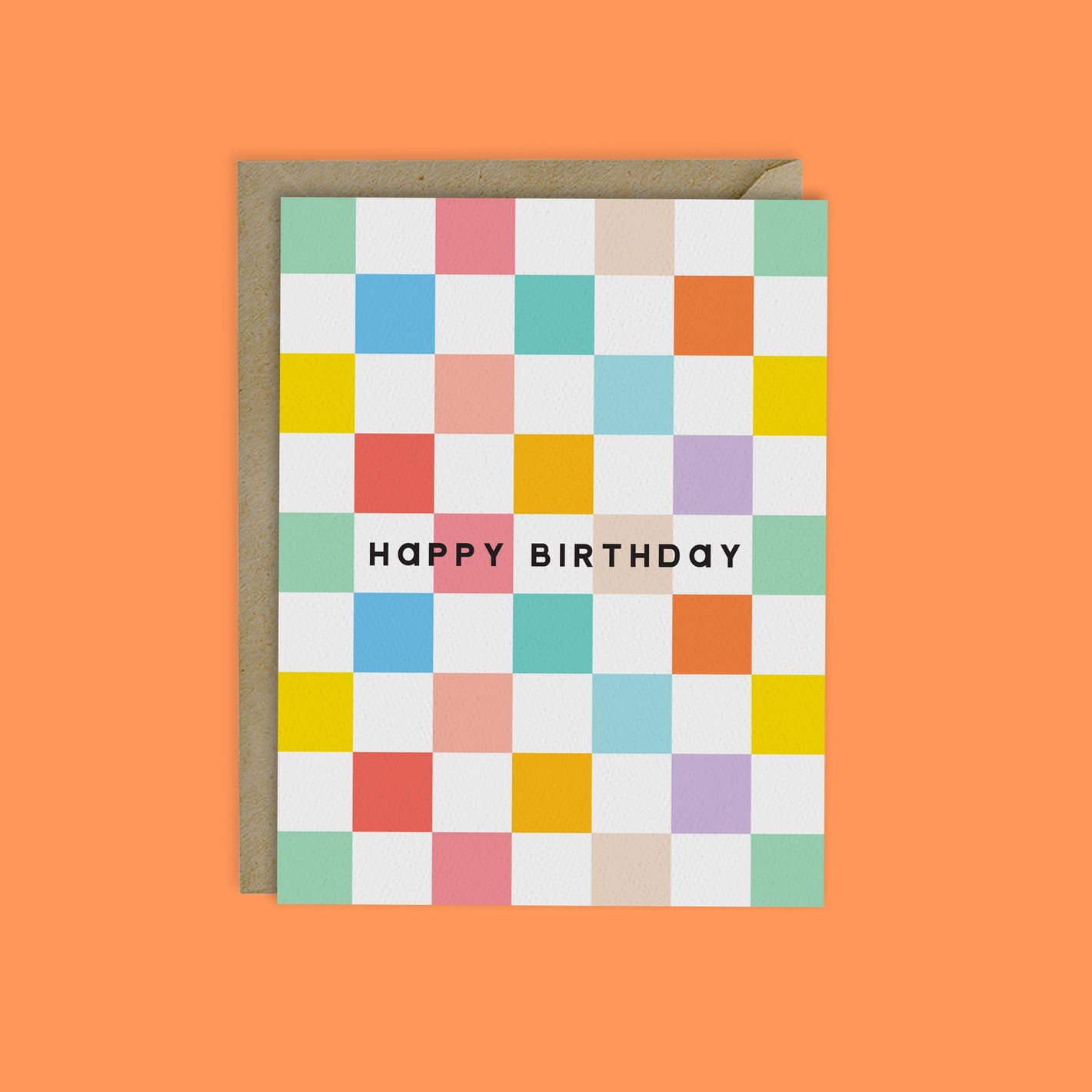RAINBOW CHECKERBOARD HAPPY BIRTHDAY CARD- Retro Checkers