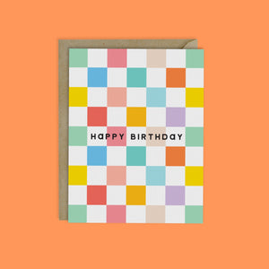 RAINBOW CHECKERBOARD HAPPY BIRTHDAY CARD- Retro Checkers