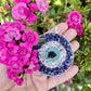 Handmade Evil Eye Nazar Boncuk Pendant with Chain for Rearview Mirror Hanging or Wall Hanging Lapis Lazuli, Crystal, Apatite